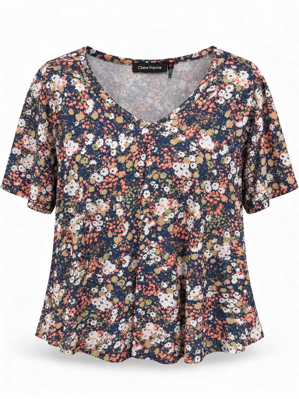 Navy Floral V-Neck Short Sleeve Tee